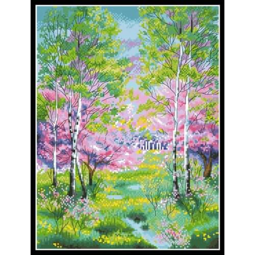 Spring Forest Cross Stitch Kits Patterns Printed Canvas Embroidery Needlework Sets 11CT 14CT Diy Handmade Crafts Home Decoration