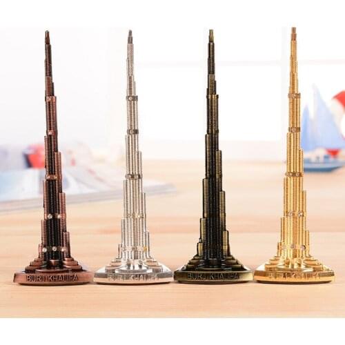Vintage18cm Rhinestone Burj Khalifa Tower Model Metal Crafts Office Ornaments Gifts Auspicious Tower Home Decoration Accessories