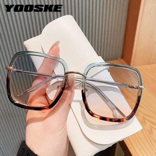 YOOSKE Women Square Blue Leopard Sunglasses Color Frame Trend Eyeglasses High Quality Vintage Oversized Sun Glasses For Female