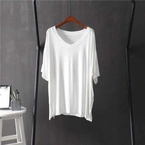 Oversized loose modal women t-shirts 2020 summer new v-neck short-sleeved solid casual all match female pulls tops tees outwear