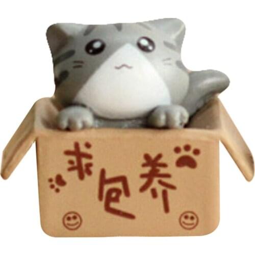 1 Piece Cartoon Poor Box Cat Kitty Kitten Model Small Statue Car Figurine Crafts Garden Figure Ornament DIY Miniatures