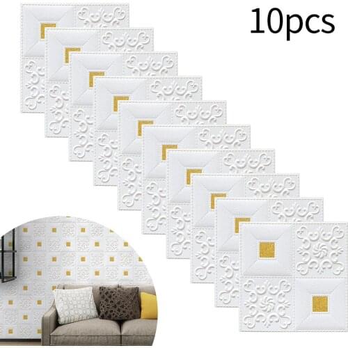 10PCS 3D Tile Brick Wall Sticker Wallpaper Foam Panel Easy Care Waterproof Strong Adhesion for TV Walls Sofa Background