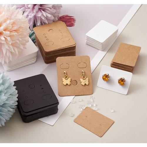 300pcs Earring Display Hanging Cards 3 Colors Paper Earring Card Holders with Ear Nuts OPP Cellophane Bags for Jewelry Accessory