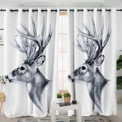 3D Window Curtains Cortinas De Dormitorio White Deer Print Boho Room Home Decor Rideau De Fenetre Drapes Cotinas Rideau Salon