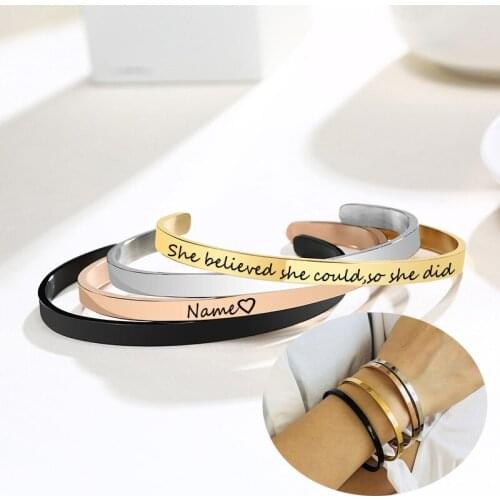 5mm Women Stainless Steel Bangle Custom Inspirational Bracelets Engraved Mantra Cuff Band Jewelry Gift for Friend Wife Mom