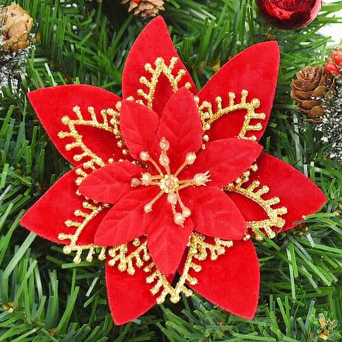 5pcs/lot 13cm Merry Christmas Ornament Artificial Flower Head For Christmas Tree Decoration Fake Flower New Year 2021 Home Decor