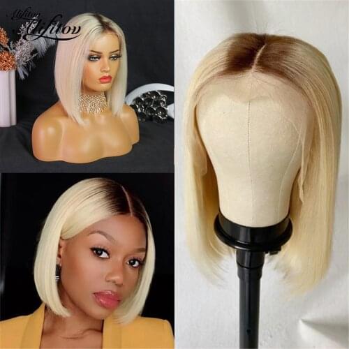 613 Blonde Bob Wig 13x4 HD Lace Front Wig Ombred Bone Straight Lace Front Human Hair Wigs For Women HD Transparent Lace Wig