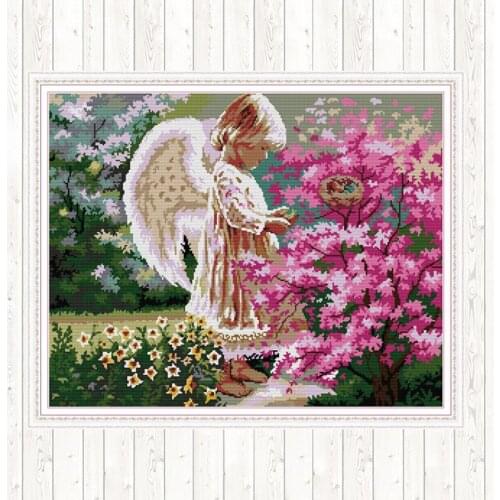 Angel and Maple Leaf Needlework Counted Cross-stitch Patterns DIY Printed Canvas 14ct 11ct Aida Fabric DMC Floss Embroidery Kit