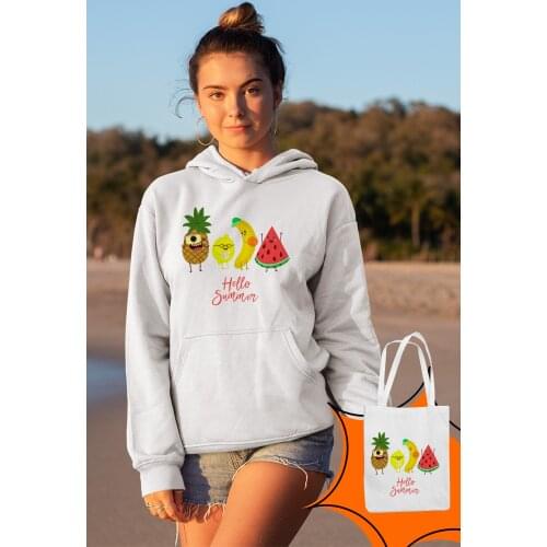 Angemiel Wear Hello Summer Tropical White Women 'S Hooded Sweatshirt Bags Kombin