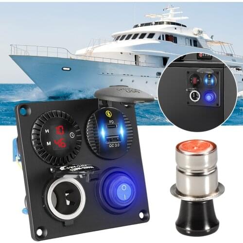 Car Dual USB Socket Charger Clock ON-Off Toggle Rocker Toggle Switch Cigarette Lighter 4 in 1 Panel with Voltmeter Dropshipping