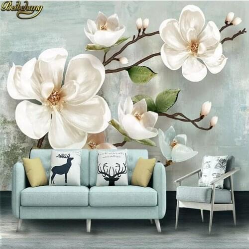 Beibehang Custom Embossed magnolia TV background Photo Wallpaper For Walls 3 D TV Backdrop Wall Paper Home Decor Mural flooring