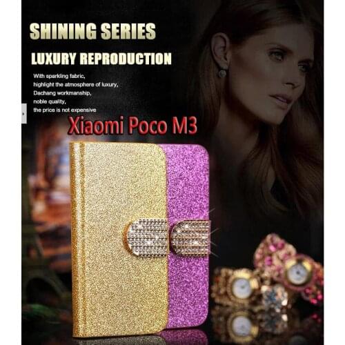 Shiny Diamond Hoesjev For Poco M3 Case Luxury Flip Leather Mobile Phone Case For Xaomi M3 M 3 Back Cover Shell 6.53 Inch