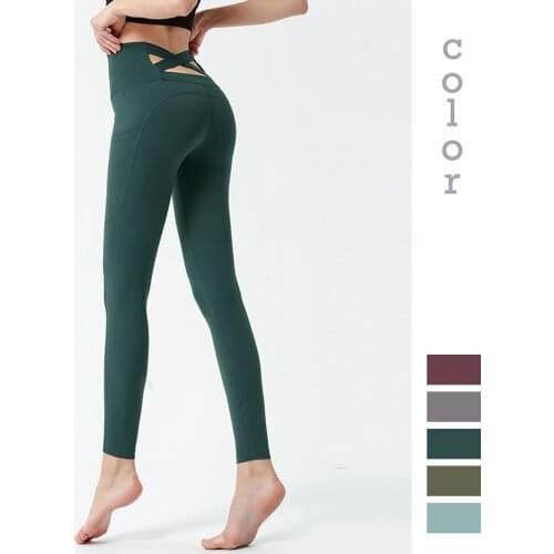 Moonglade Yoga Pants Sports Fitness Clothes Running Women Pockets Waist-Cross Tight-Fitting High Waist Hip-Up Skin-Friendly