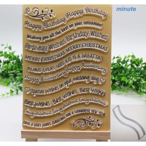 Flower Lace Cutting Dies and Stamp Set Letters Stamp and Dies for Paper Card Crafts Curved Wave Border die for Scrapbooking