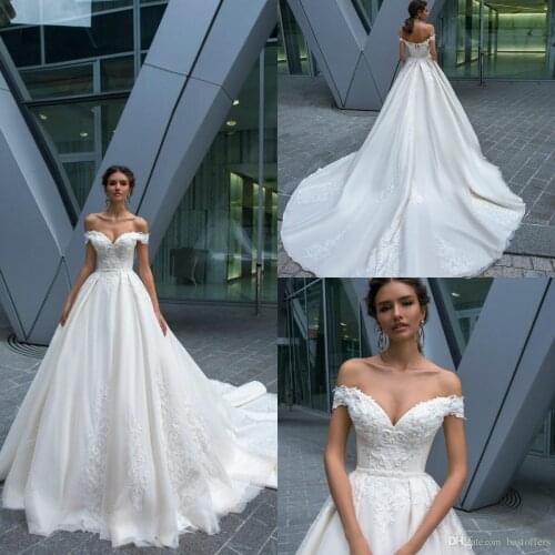 Elegant Crystal Design A Line Wedding Dresses Off The Shoulder Appliqued Lace Wedding Dress Custom Made Plus Size Bridal Gown