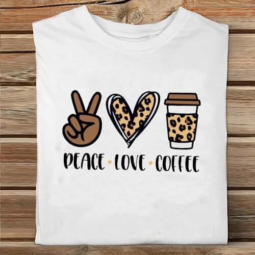 Women Short Sleeve Love Leopard Coffee Sweet Summer Casual Spring Clothes Print Tshirt Female Tee Top Ladies Graphic T-shirt