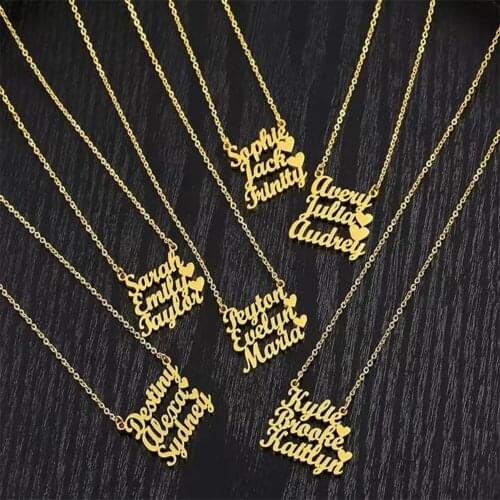 Tangula Customized 3 Family Name Necklace Personalized Nameplate Pendant Stainless Steel Jewelry for Woman Men Christmas Gift