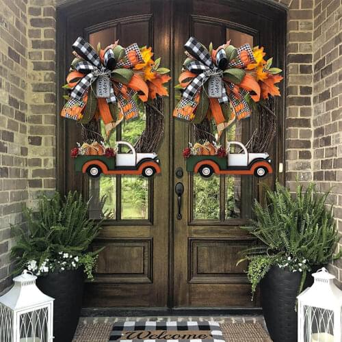 Artificial Autumn Maple Leaf Farmhouse Pumpkin Truck Fake Garland Wreath Christmas Garden For Thanksgiving Party Excellently