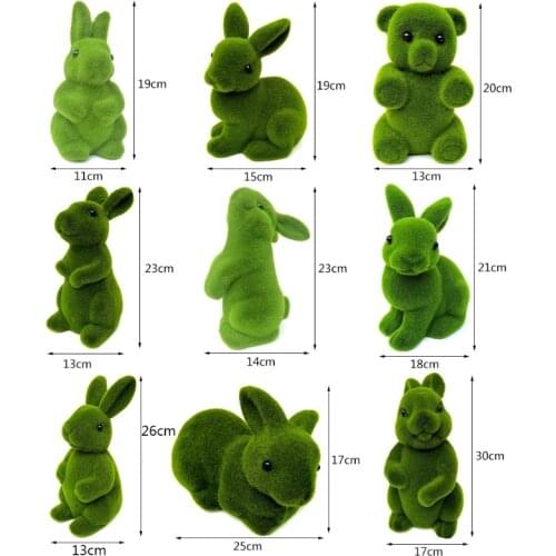 Artificial Plant Green Flocking Toys Handmade Grass Animal Easter Rabbit Bunny Bear Party Garden Home Ornament
