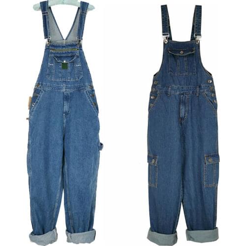 Mens Denim Overalls Hip-Hop Retro Loose Overalls Denim Trousers Oversized 28-48 50 Suspenders Jumpsuit Jeans For Men