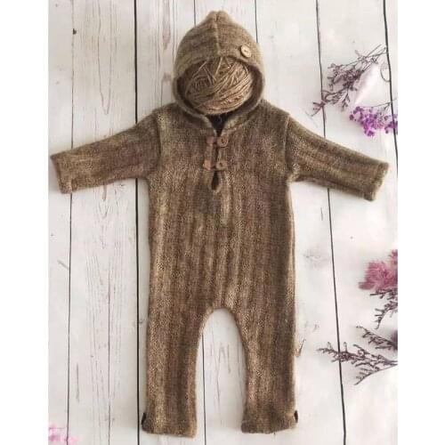 Newborn Photography Props Suit Romper with Hat Long Sleeve Jumpsuits Bodysuit K1KC