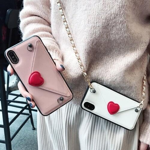 Love Heart Card Bag Purse Chain Handbag Leather Case For Iphone 12 Mini 11 Pro XS Max XR X 8 7 6 6S Plus SE