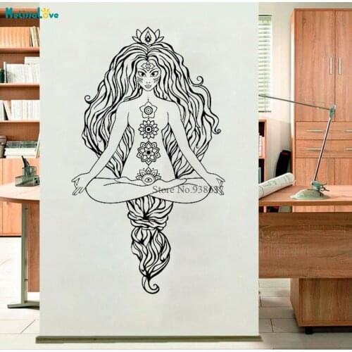 Beautiful Girl in Pose Art Stickers Yoga Lotus Gorgeous Hair Mural homeDecal Vinyl Wall Sticker Waterproof BA963