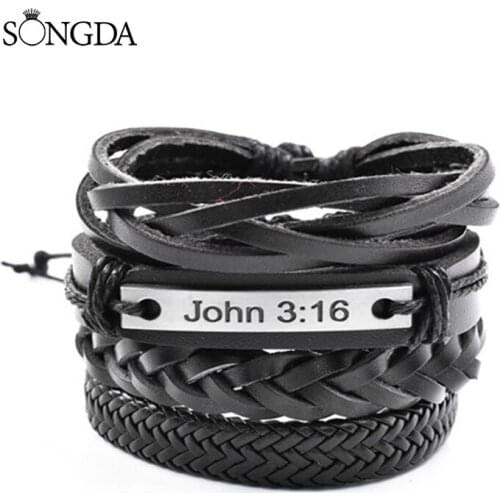 SONGDA Religious Bible John 3:16 Multilayer Woven Leather Bracelet for Men and Women Braided Bracelet Jewelry Decoration Gift