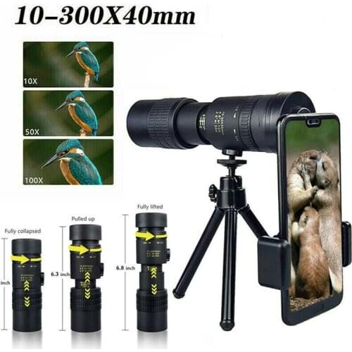 4K 10-300X40mm Super Telephoto Lens Zoom Monocular Telescope Mobile Camera Cell Phone Lense Long Range Scope for Smartphone