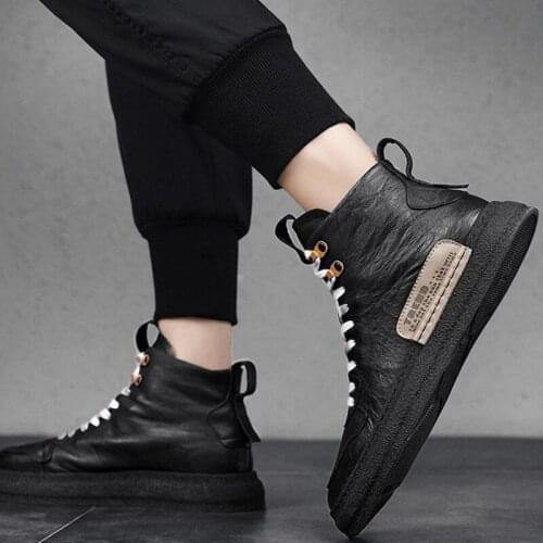 Brand New Men PU Leather Shoes Mens Thick-soled Sports Casual Sneakers Comfortable Men Shoes Fashion Men High Top Sneakers Men