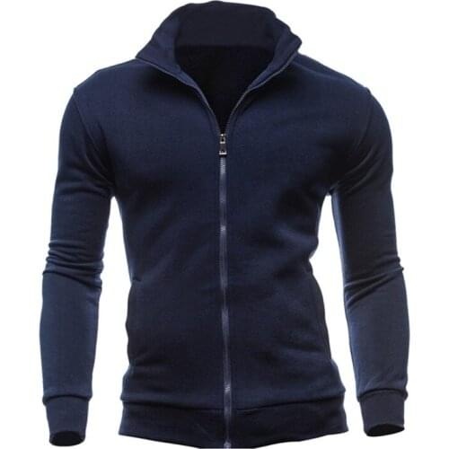 Autumn Winter New Pullover Zipped Stand Collar Sweater Coat Mens Solid Color Cardigan