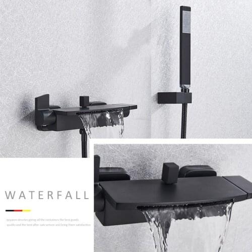 Vidric black waterfall bathtub shower faucets wall mount shower mixer tap faucets hot cold bath shower tap barobinet baignoire