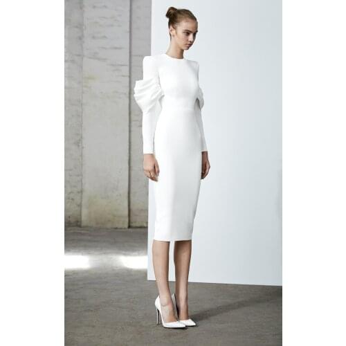 2020 New Spring Autumn Puff Long Sleeve Dress Women Runway Designer Fashion Party Elegant Office Ladies Tight Bodycon Clothes