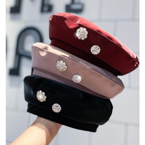 Luxe Diamant Decoratie Baret Hoed Voor Vrouwen Franse Designer Baret Cap Met Versiering Pu Lederen Schilder Achthoekige Hoeden