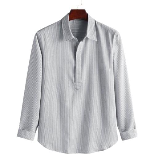 Camisas Mens Shirts Long Sleeve Top Button Up Shirt Pullover Loose Men Clothing Smart Casual Shirts Striped Print Men Tops