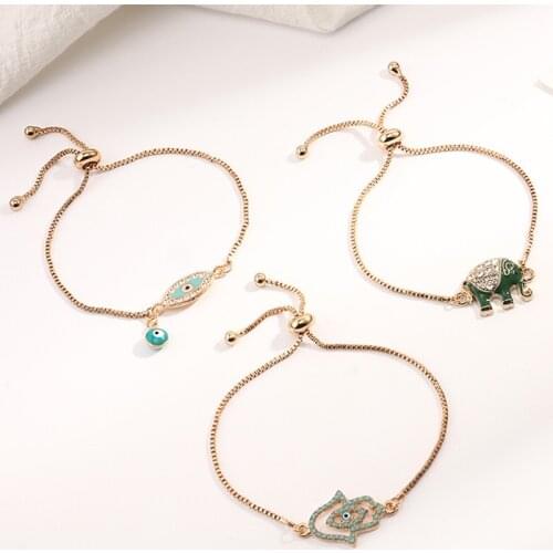 Lucky Evils Eye Charms Bracelets for Women Boho Hamsa Hand Elephant Pendant Bangle Men Enamel Blue Eyes Pulseira Amulet Jewelry