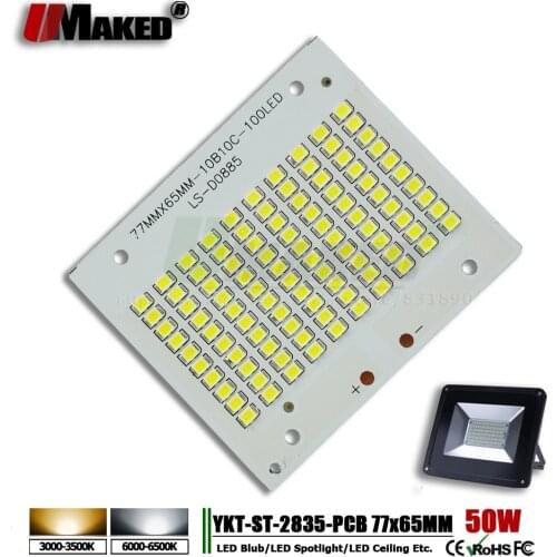 50W 77x65mm SMD2835 LED Flood Light PCB Plate Light Source Heatsink LED Aluminum PCB Panel Borad for Outdoor lights lamps DIY