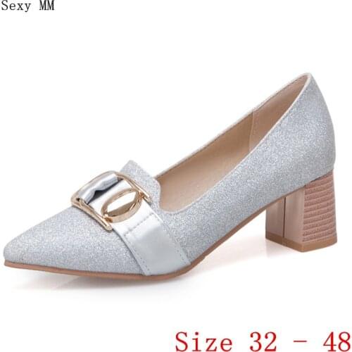 Ladies Pumps Women High Heel Party Shoes Woman Square High Heels Kitten Heels Plus Size 32 33 - 40 41 42 43 44 45 46 47 48