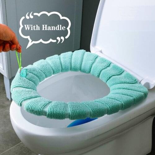 Universal Toilet Seat Cover with Handle Closetool Mat Winter Warm Soft Washable Bathroom Toilet Pad Cushion Warmer Accessories