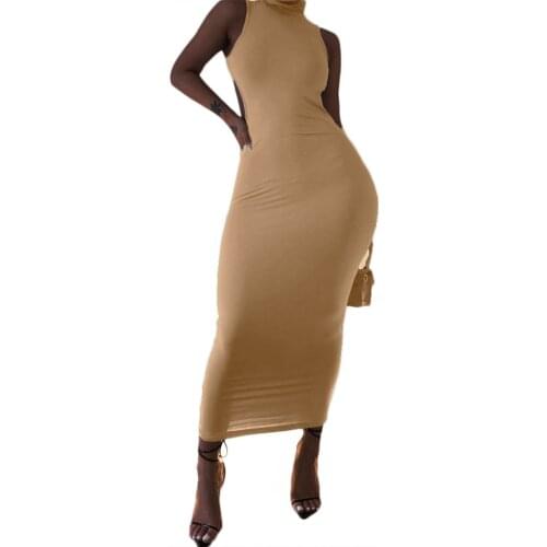 XLLAIS Women Dresses Summer Feminino Sexy Ladies High Waist Solid Clothes Vestidos Snug Backless Wear