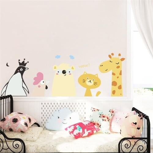 Funny Chick Cat Penguin Giraffe Wall Stickers For Kids Room Bedroom Home Decoration Cartoon Animals Mural Art Diy Pvc Decals