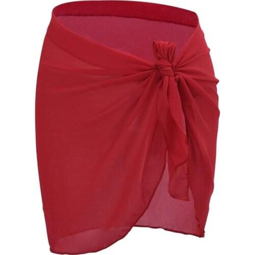 Women Chiffon Beach Skirt Sexy Solid Color Bikini Swimwear Cover Up Summer Mini Sarongs
