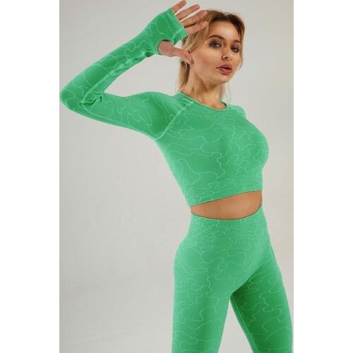 Women Fitness Sets Yoga Wear Long Sleeve Shirt Seamless Sports Leggings Gym Running Outfits Clothing Workout Active Suits,LF282