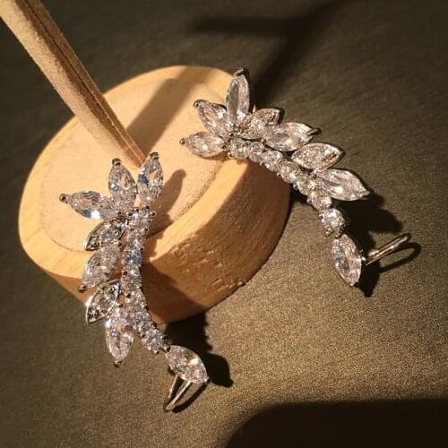 Branches Leaf Ear Clip Earrings 2021 Trend Long Classic Cubic Zirconia For Women Luxury Designer Korean Fashion Jewelry