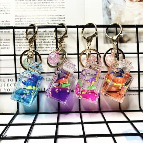 ZiccoWong Creative Design Liquid Oil Dinosaur Keychain Quicksand Lovely Animal Keyring Keychain For Kids Girl Party Gift
