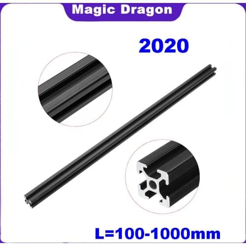 1PC BLACK 2020 European Standard Anodized Aluminum Profile Extrusion 100-800mm Length Linear Rail for CNC 3D Printer