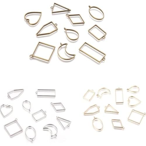 10 Pcs Geometric Hollow Pressed Flower Resin Blank Frames Pendants Jewelry DIY Making tools