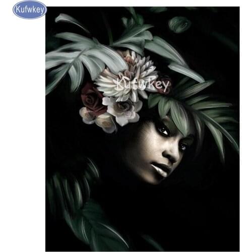 3D Diamond Painting Cross Stitch African,girl,leaves,Crystal Needlework Diamond Embroidery Full Diamond Decorative