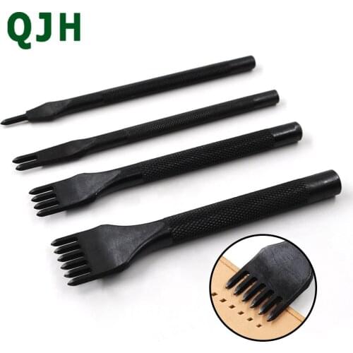 4 Style black leather tools sculpting Leather Craft Hole Punch Tool Diamond Point Chisel Professional Hole Punch 1+2+4+6 teeth
