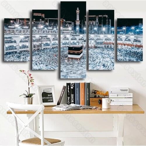 5 Pieces Hd Printed Mosque Canvas Painting Poster and Print Wide Mecca Light Art Photograph for Living Rooms Wall Decoration